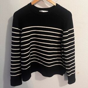 ZARA | Black & White Striped Crewneck Sweater | Size Large